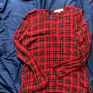 Loft Plaid Blouse with ruffled sleeve
